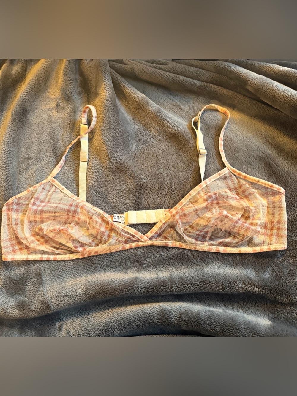 Vintage Burberry Peach Plaid Sheer Bralette - size 36B (fits small)